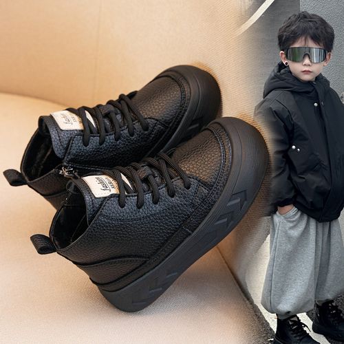 男童马丁靴真皮2025秋冬新款儿童加绒皮靴二棉短靴软底保暖棉靴主图