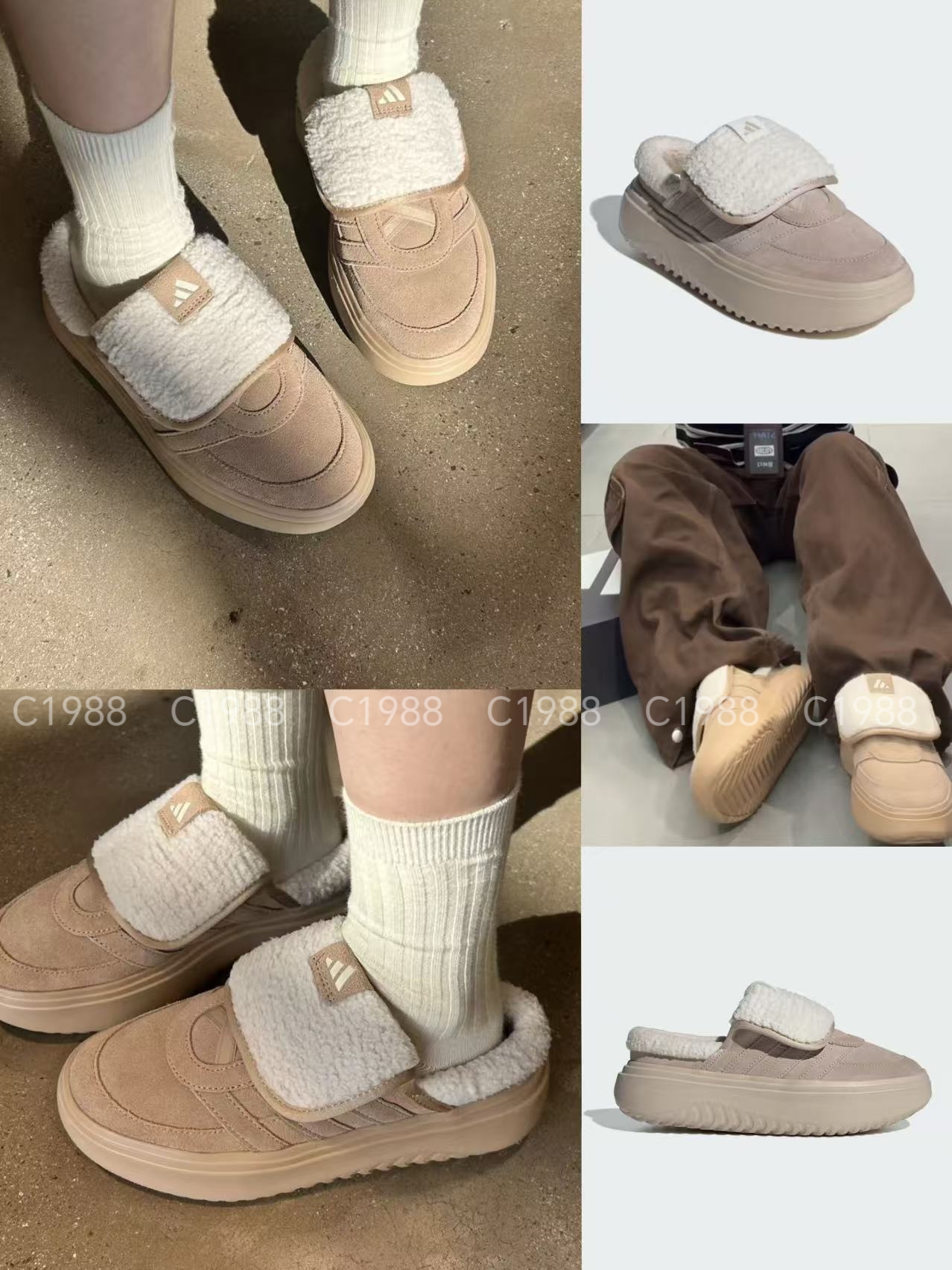 adidas冬季厚底麂皮羊羔绒一脚蹬穆勒鞋C1988韩国正品代购LM11250主图