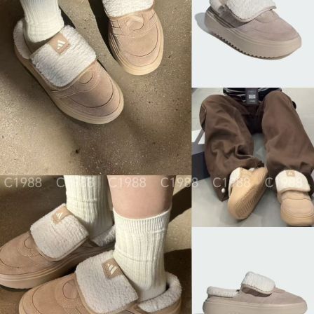 adidas冬季厚底麂皮羊羔绒一脚蹬穆勒鞋C1988韩国正品代购LM11250