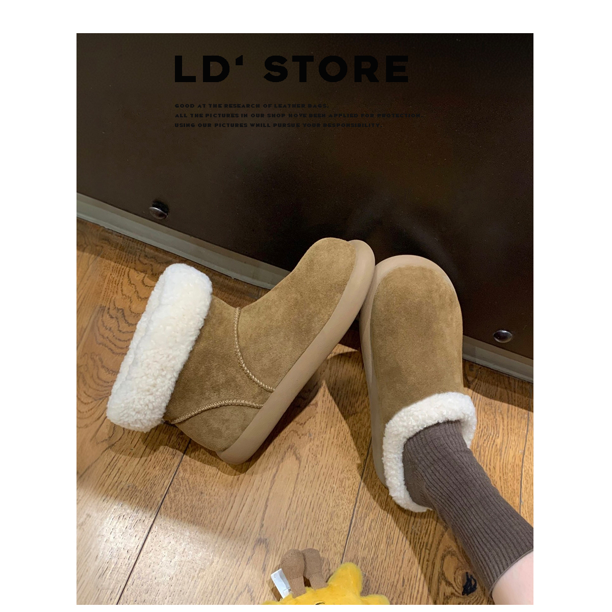 真皮~厚底包头毛毛勃肯鞋女2025冬季加绒保暖羊羔毛雪地短靴棉鞋主图