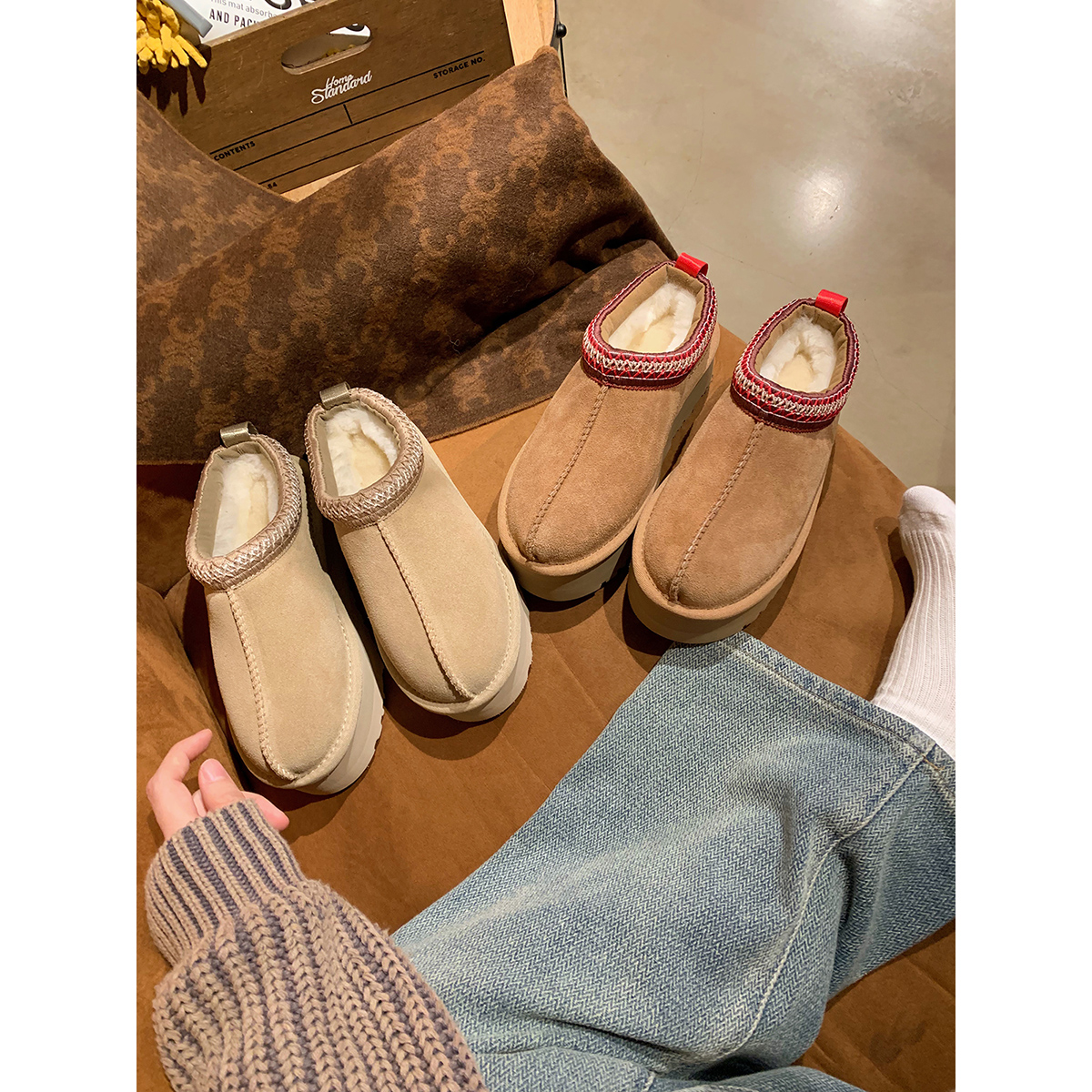 葡萄妈studiolee 加绒加厚低帮棉鞋毛毛厚底保暖雪地靴女款冬季主图