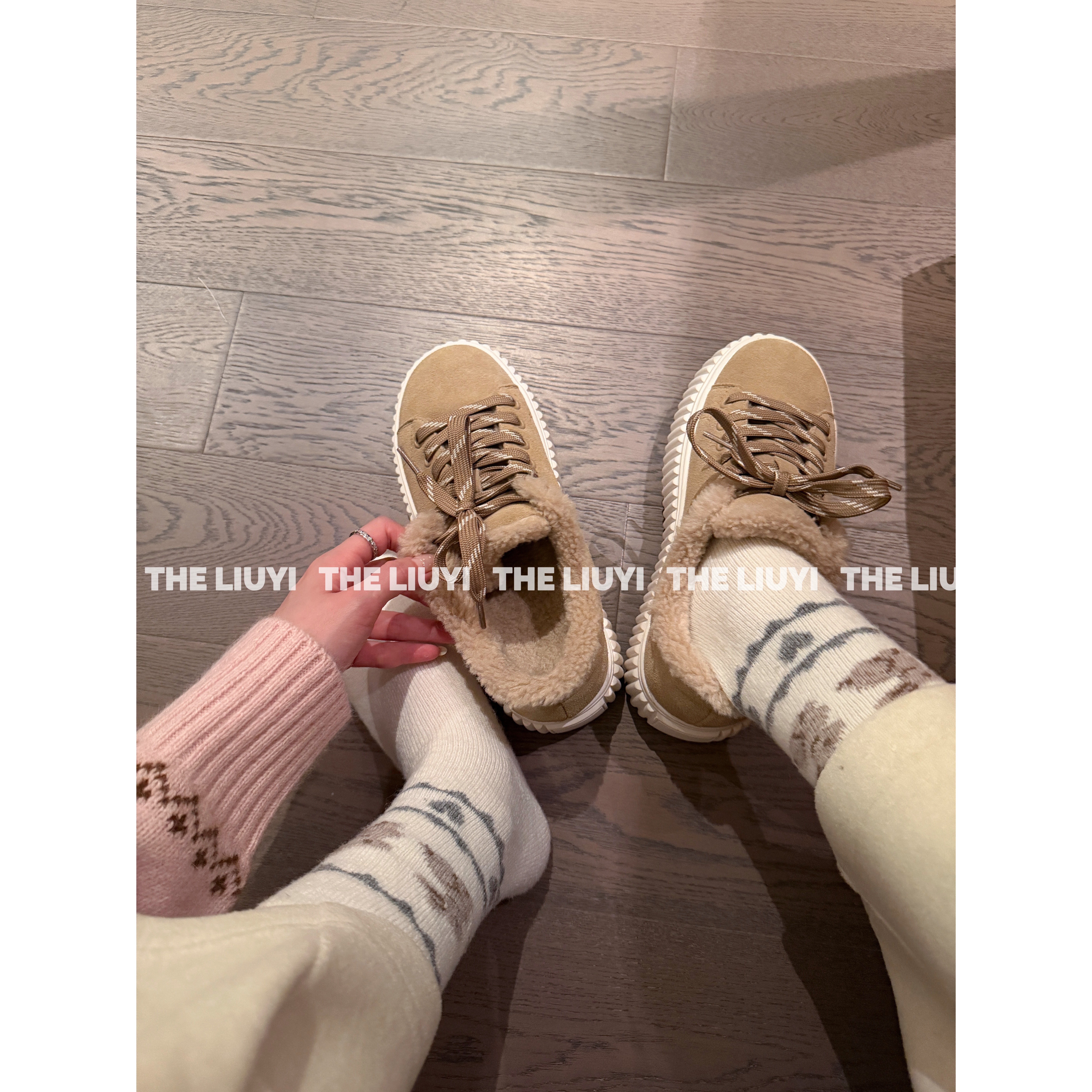 【LIUYI】miu系冬季真皮毛毛增高饼干鞋2852主图