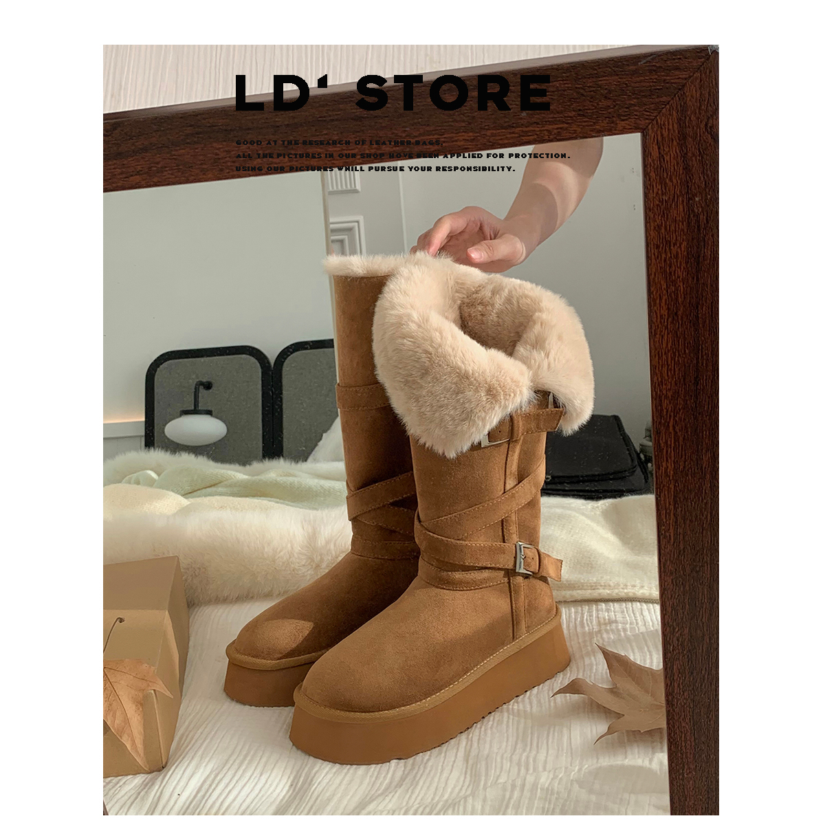 厚底雪地靴长筒女2025新款冬季加绒加厚两穿内增高东北高筒棉鞋靴主图