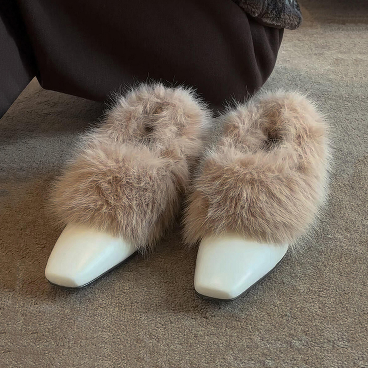 羊皮版~休闲百搭时尚舒适一脚蹬毛毛单鞋女冬季外穿加绒保暖棉鞋主图