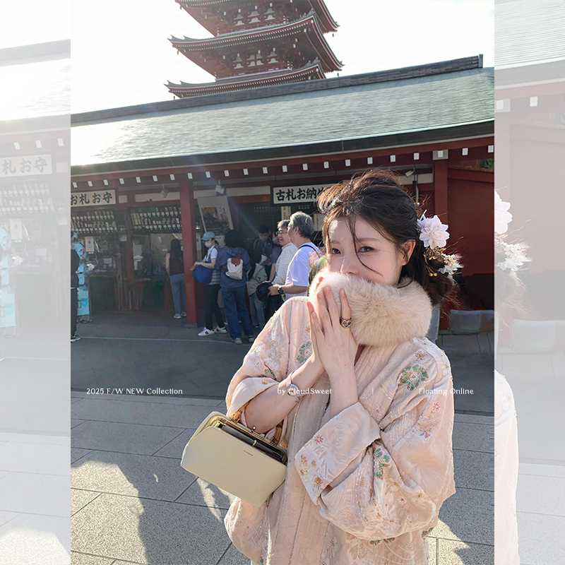 CloudSweet白云甜 云笙花 定制丝绒珠绣新中式外套女夹棉国风棉服主图