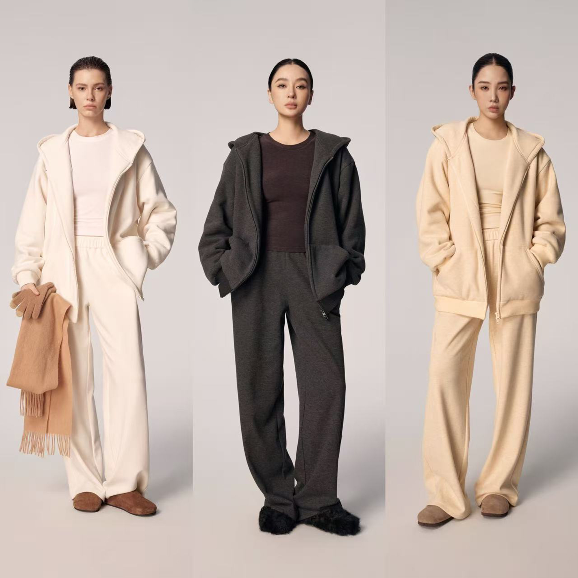 周淼ZHOUMIAO【暖冬绵绵】长期主义加绒T恤连帽卫衣卫裤套装女主图