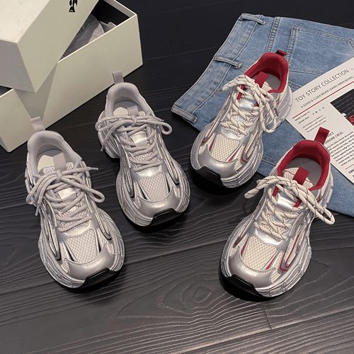 贾不假银色老爹鞋女款2025新款秋冬爆款厚底休闲鞋增高加绒运动鞋主图