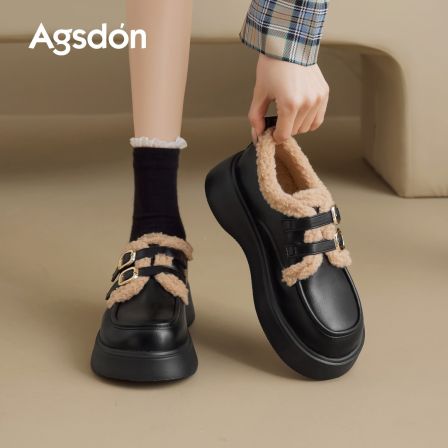 【奥古狮登】乐福鞋女加绒加厚冬季5.5cm增高玛丽珍Y554511AA