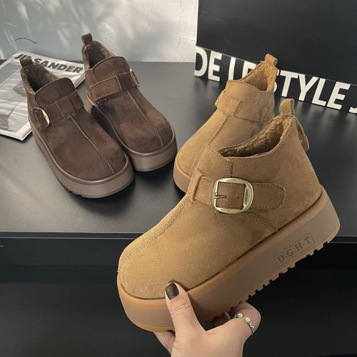 加绒加厚底时尚雪地靴女款秋冬季休闲百搭勃肯鞋外穿舒适保暖棉鞋主图