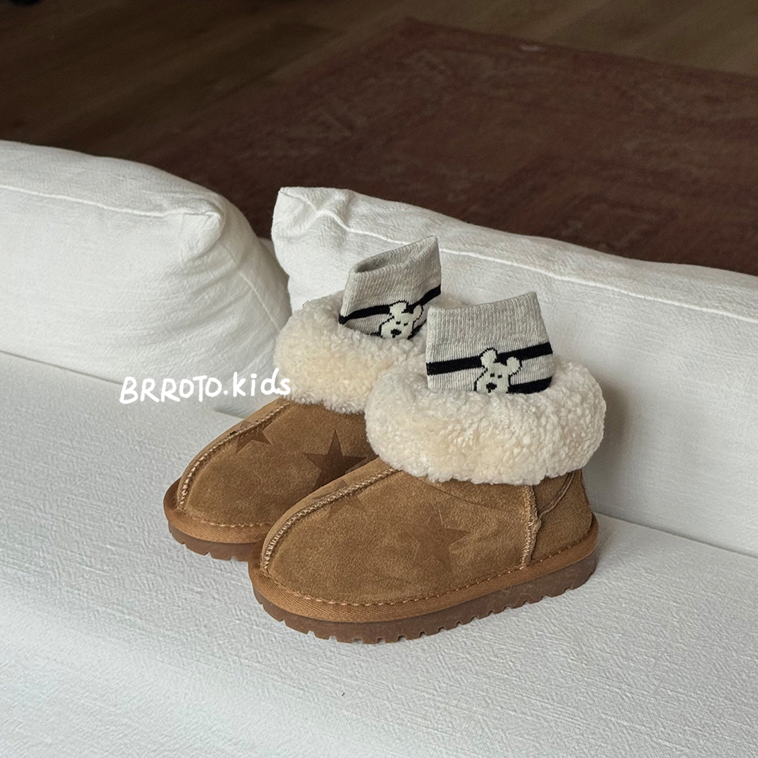 女童雪地靴2025冬季小童五角星棉靴女童短靴加厚大棉雪地棉鞋女孩主图