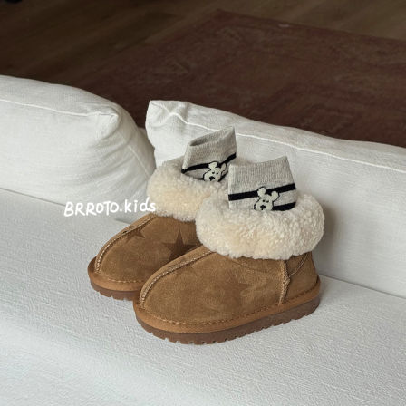 女童雪地靴2025冬季小童五角星棉靴女童短靴加厚大棉雪地棉鞋女孩