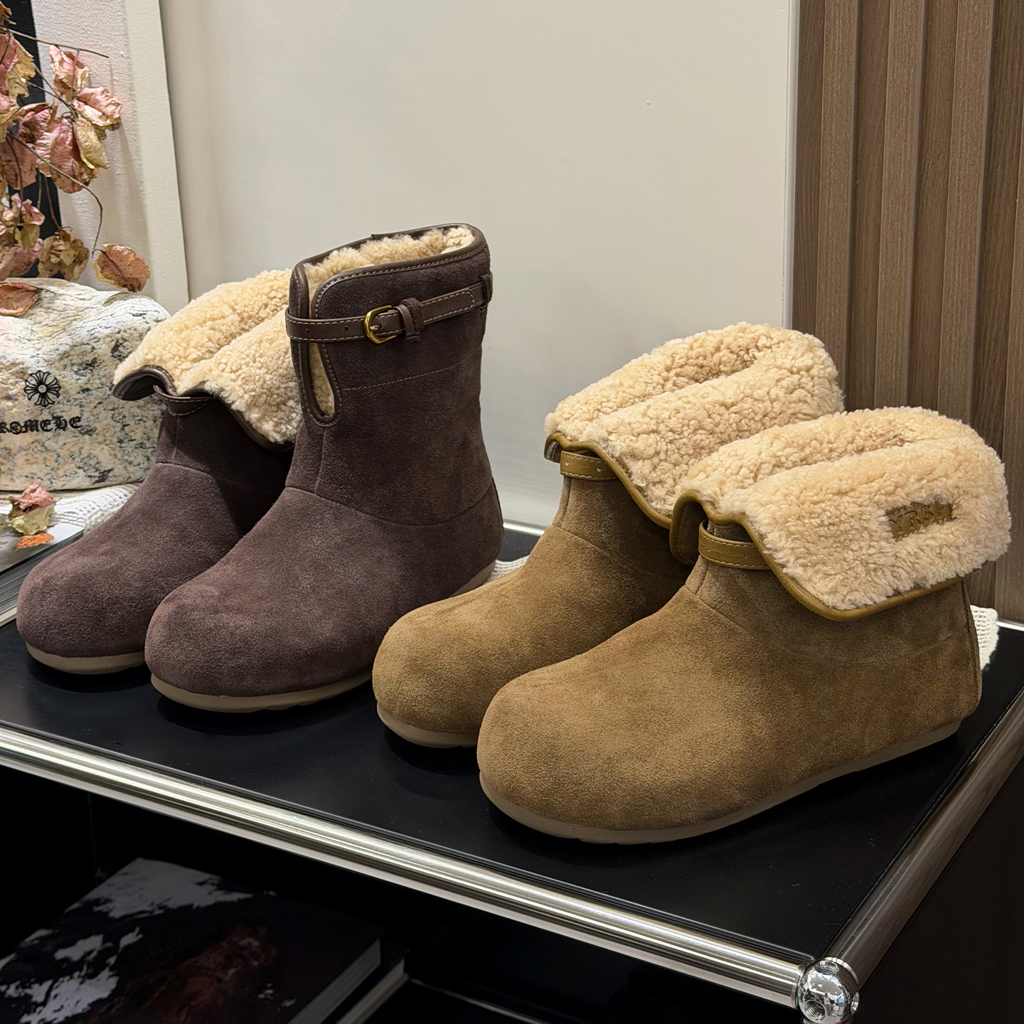 磨砂皮两穿羊羔毛加绒雪地靴女2025新款保暖一脚蹬毛毛鞋棉鞋短靴主图