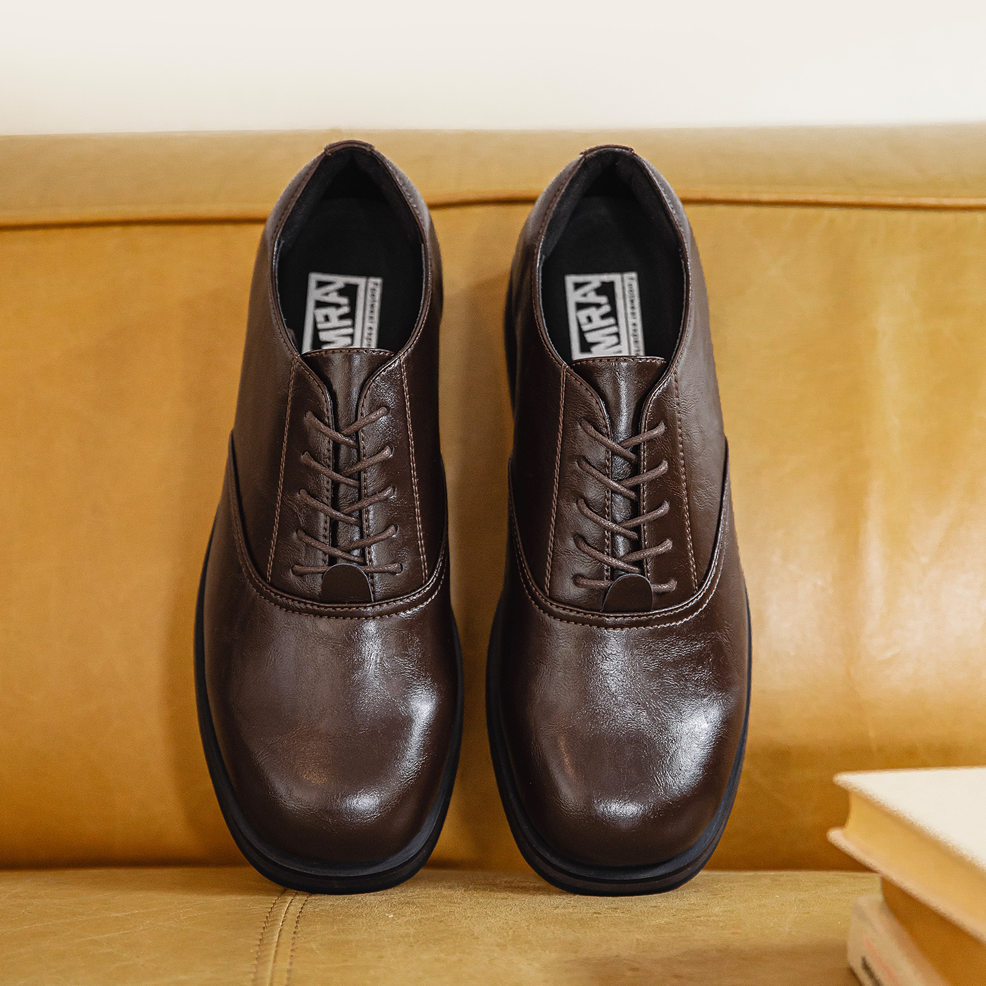 MRA棕色方头德比鞋皮鞋男款2025新款商务休闲老钱风增高牛津鞋子主图