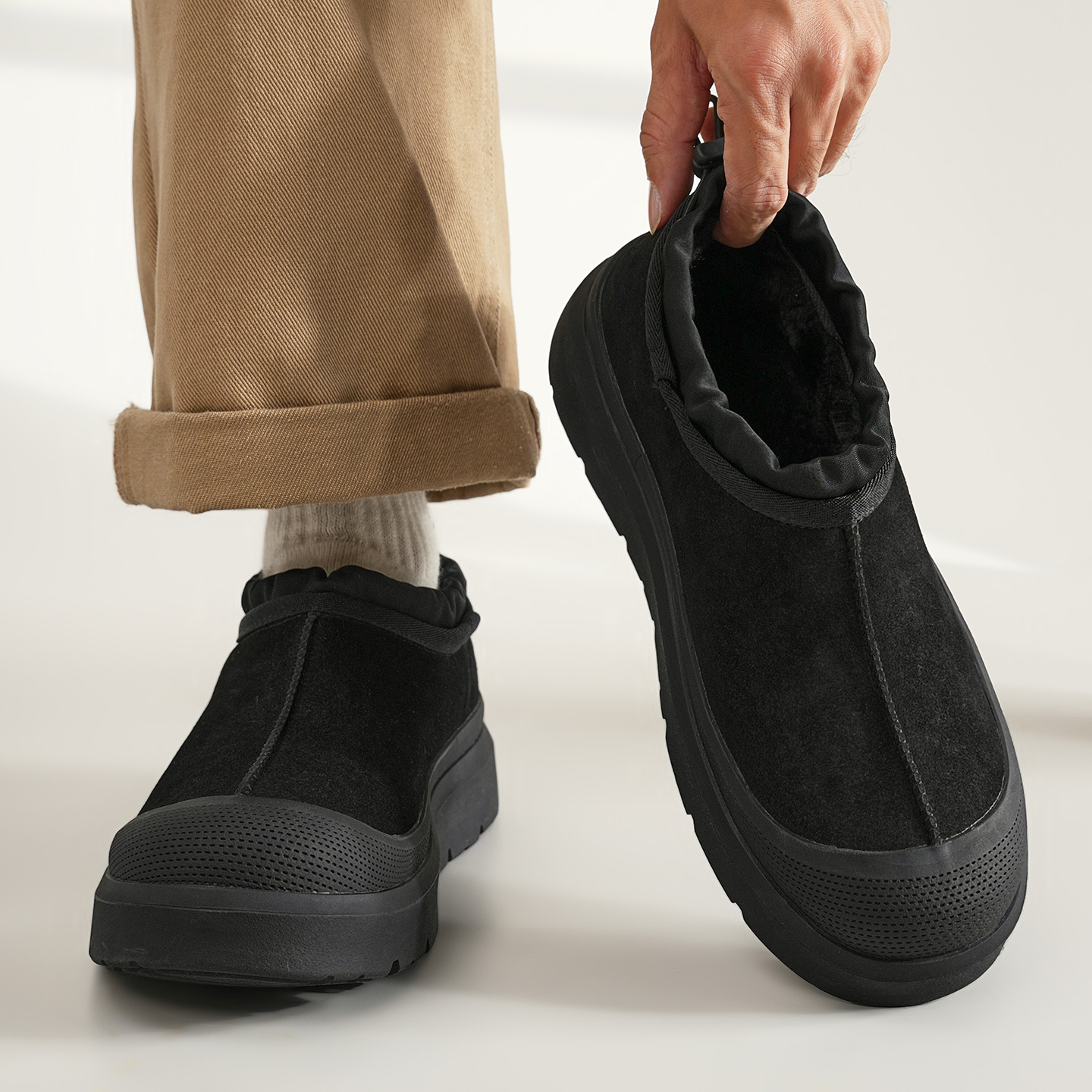 王一博同款塔斯曼雪地靴男黑色皮毛一体加绒加厚零下40°大棉鞋子主图