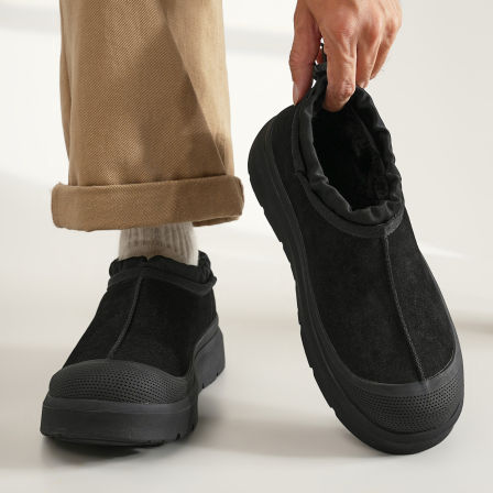 王一博同款塔斯曼雪地靴男黑色皮毛一体加绒加厚零下40°大棉鞋子