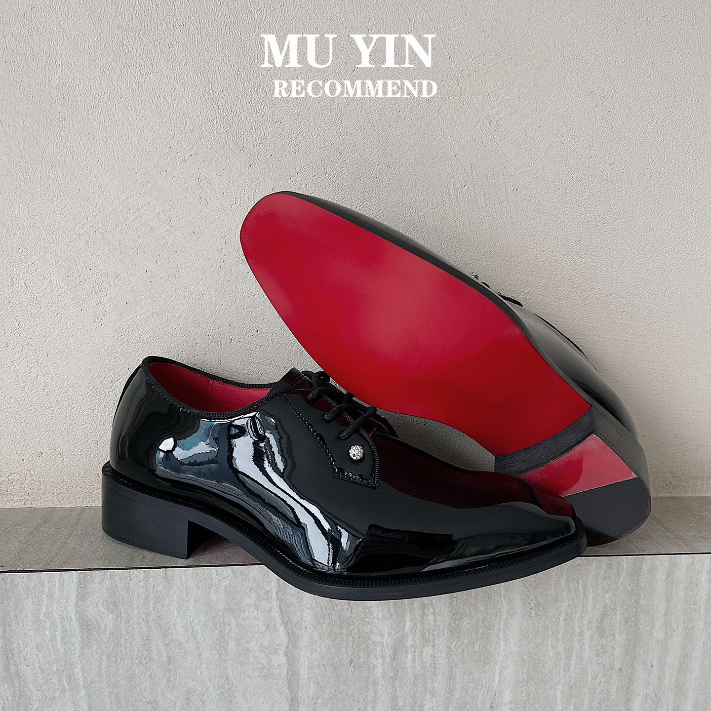 牧隐新款德比鞋男正装CL红底真皮系带皮鞋上班通勤高级增高婚礼鞋主图