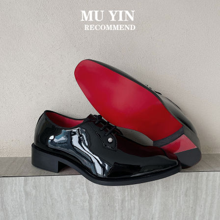 牧隐新款德比鞋男正装CL红底真皮系带皮鞋上班通勤高级增高婚礼鞋