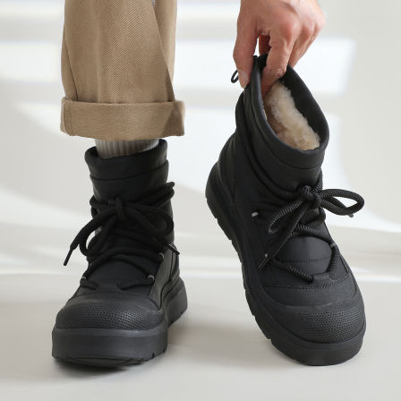 冬季加绒加厚雪地靴男女款保暖大棉鞋厚底黑色防风防水防寒马丁靴