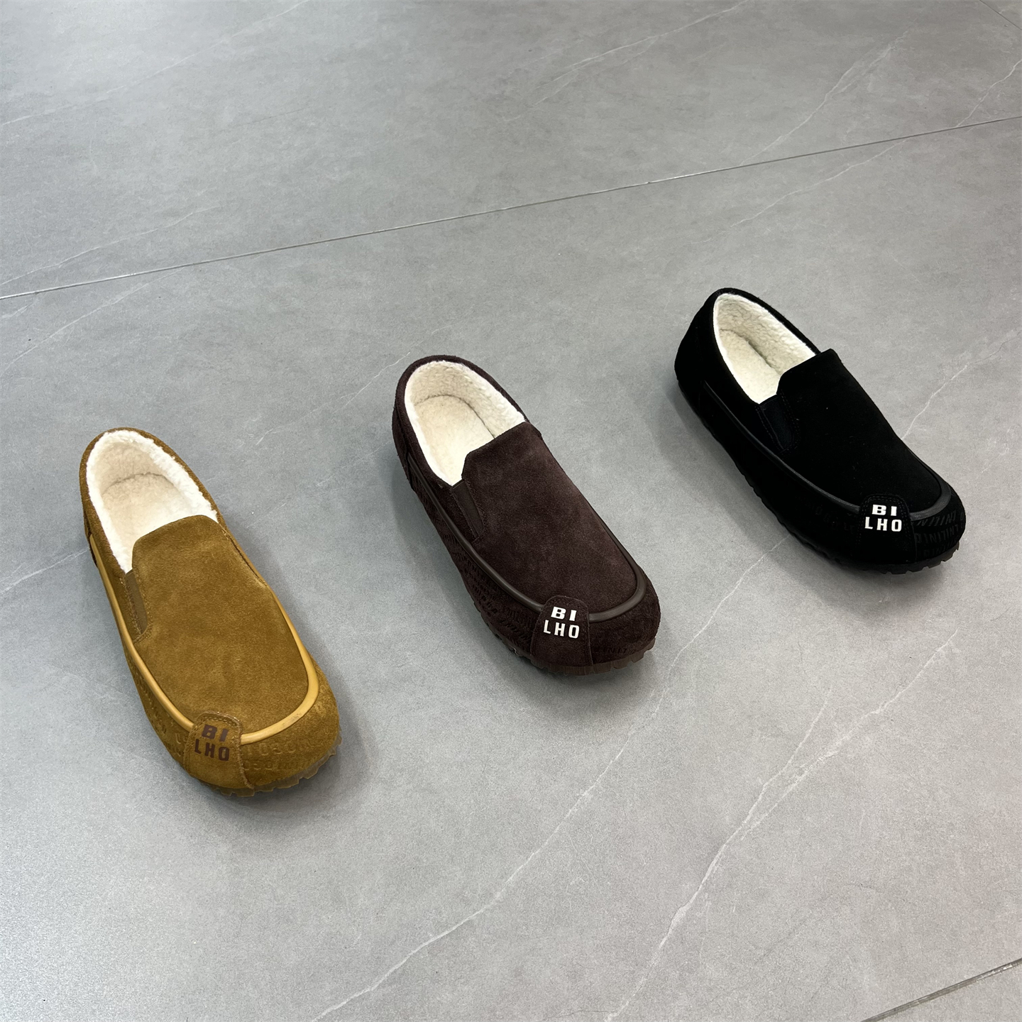 冬季加绒保暖棉瓢鞋男低帮懒人鞋一脚蹬乐福鞋男士真皮软底豆豆鞋主图