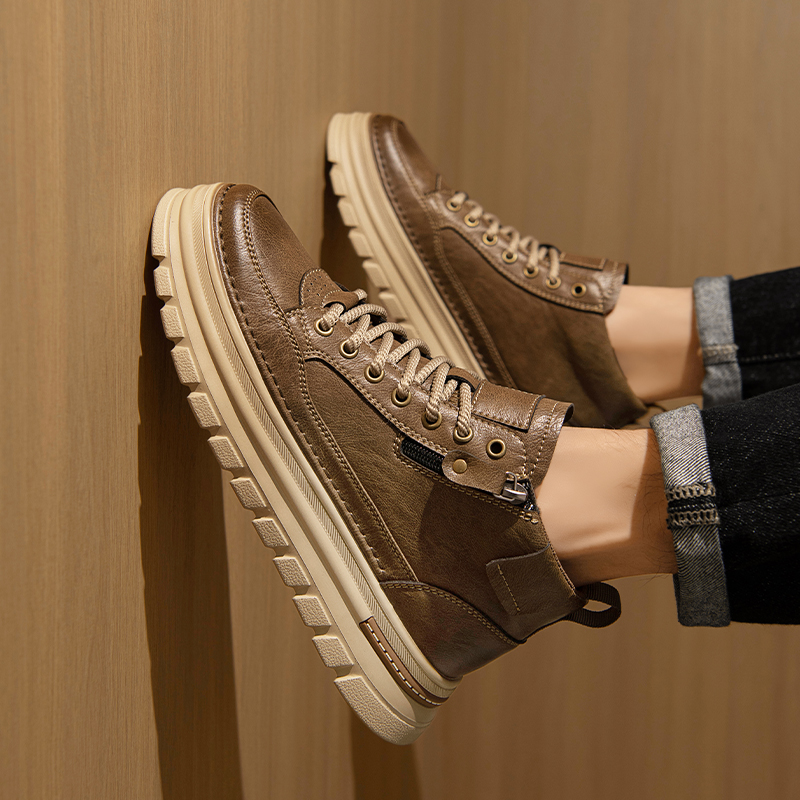 高帮男鞋冬季英伦风复古皮鞋增高软底运动休闲板鞋真皮工装马丁靴主图