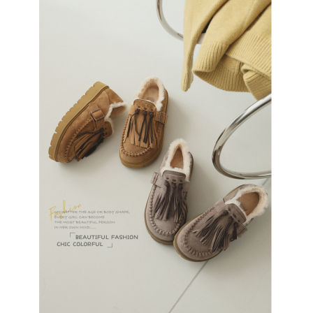 苹果的生活家|过冬神器 保暖增高厚底流苏踩跟乐福雪地靴毛毛鞋