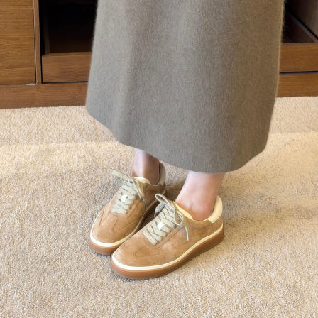 牛皮版~复古老钱风高级感小众休闲板鞋女系带深口厚底时髦德训鞋