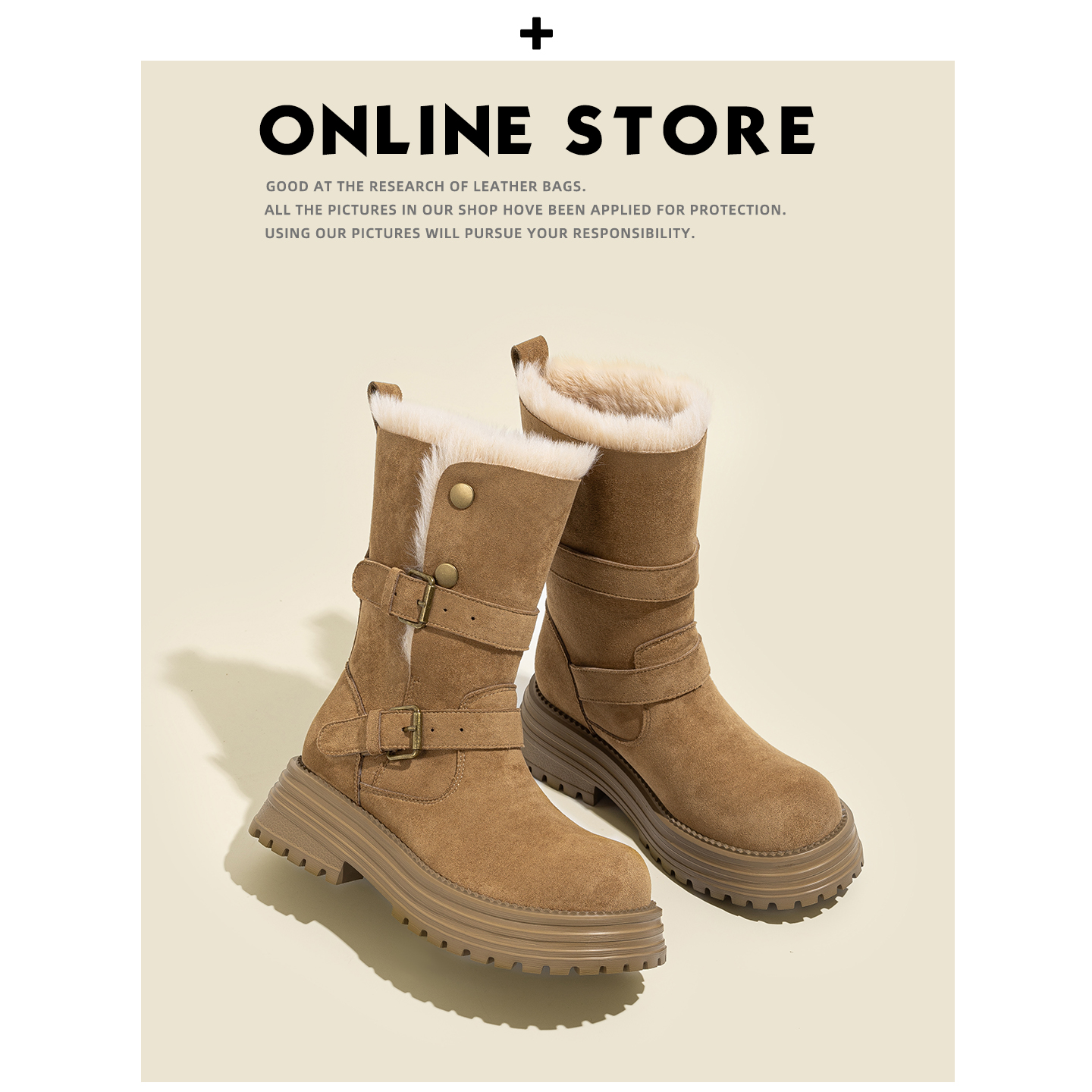 厚底中筒雪地靴女冬季2025新款加绒加厚棉鞋保暖长毛绒东北雪地棉主图