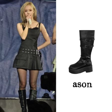 韩国正品 ason 1110405 【金炆庭/柳智敏同款】方跟皮革长靴