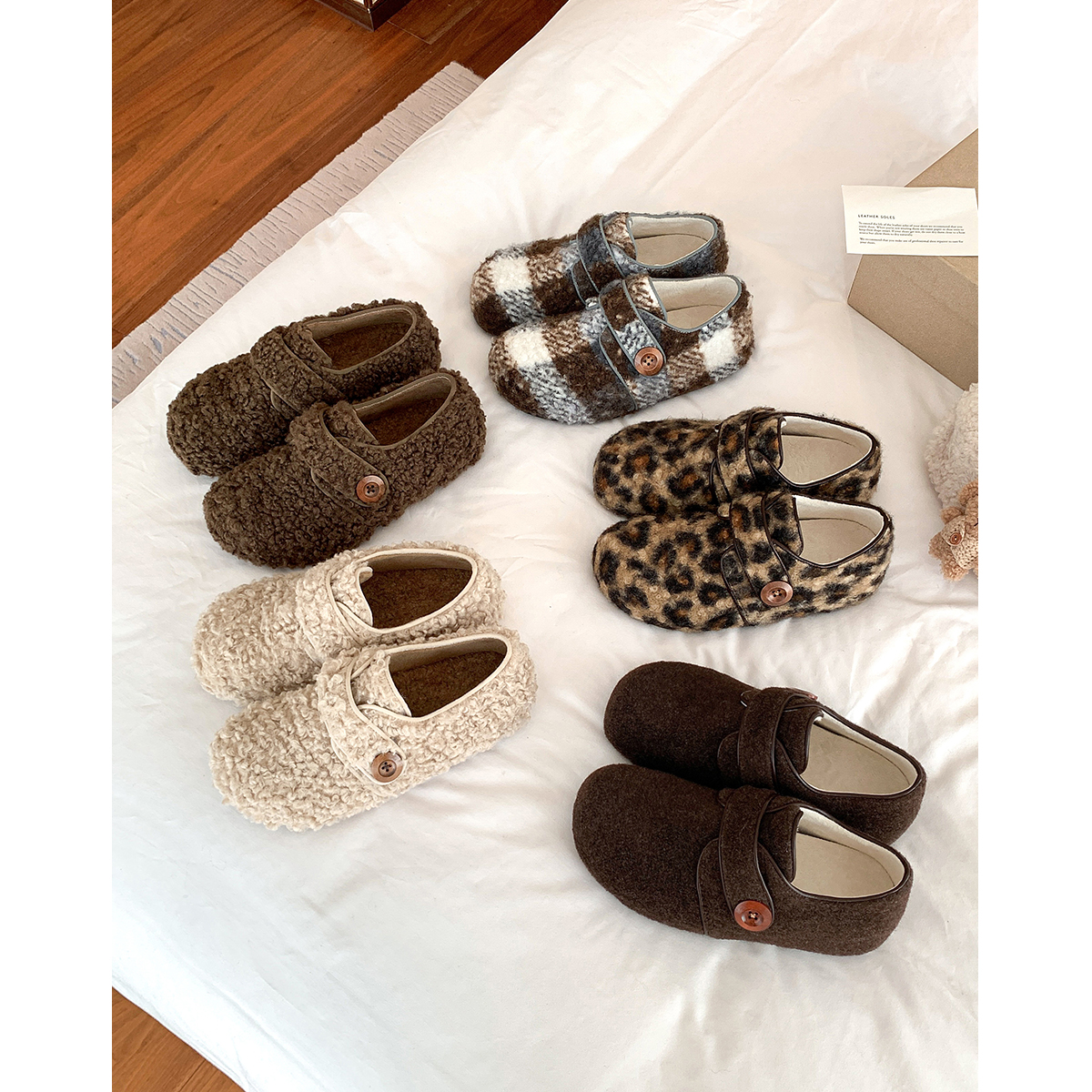 【绿皮卡】内增高勃肯毛毛鞋2025新款百搭纽扣魔术贴秋冬保暖棉鞋主图