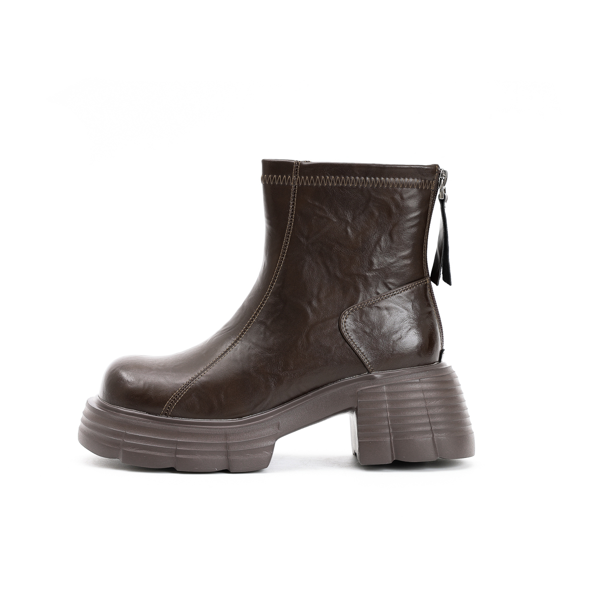 西湖阁老【黛】冬款 圆头粗跟切尔西瘦瘦靴加绒马丁靴661主图