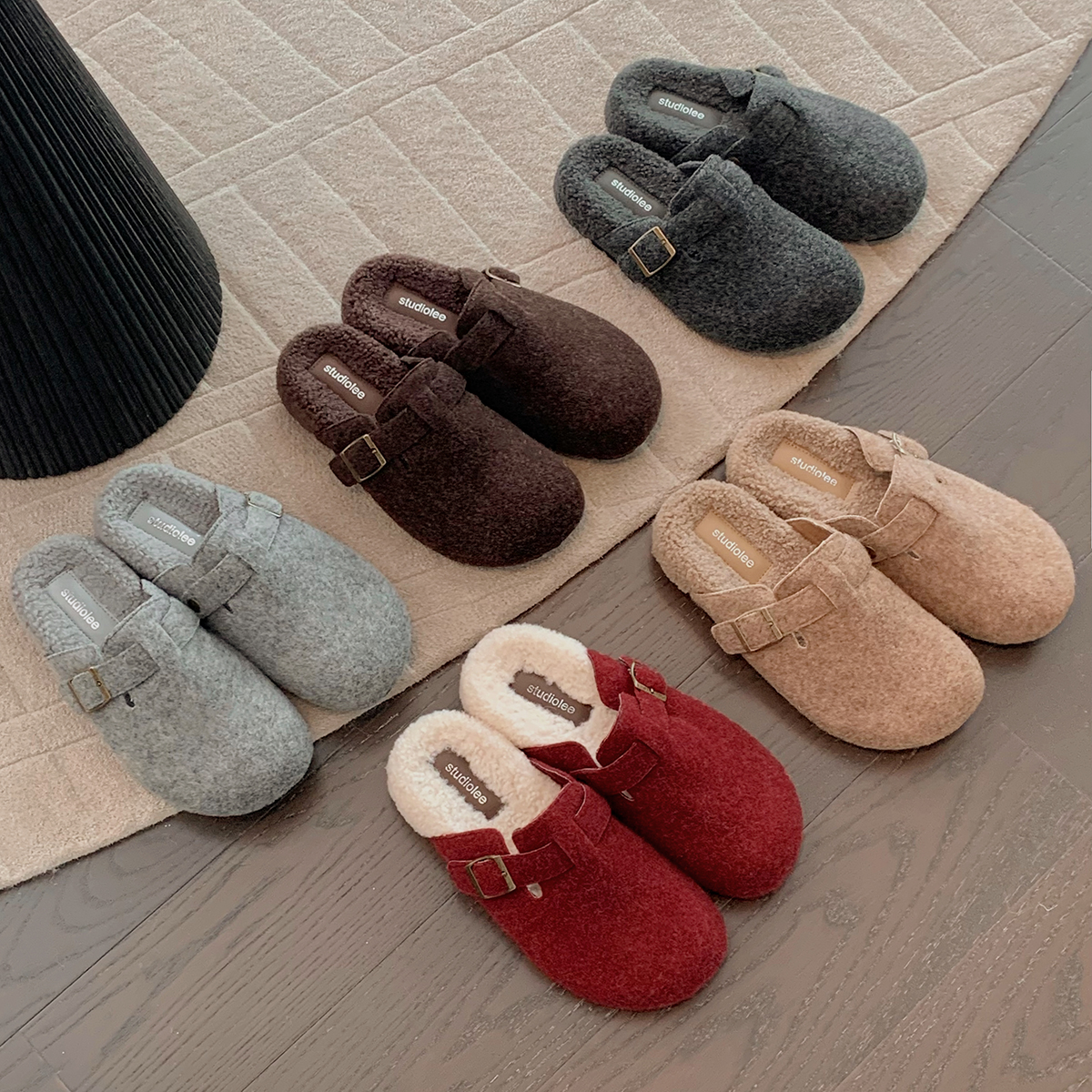 葡萄妈studiolee 保暖加绒内增高毛毛半拖外穿厚底勃肯女鞋秋冬款主图