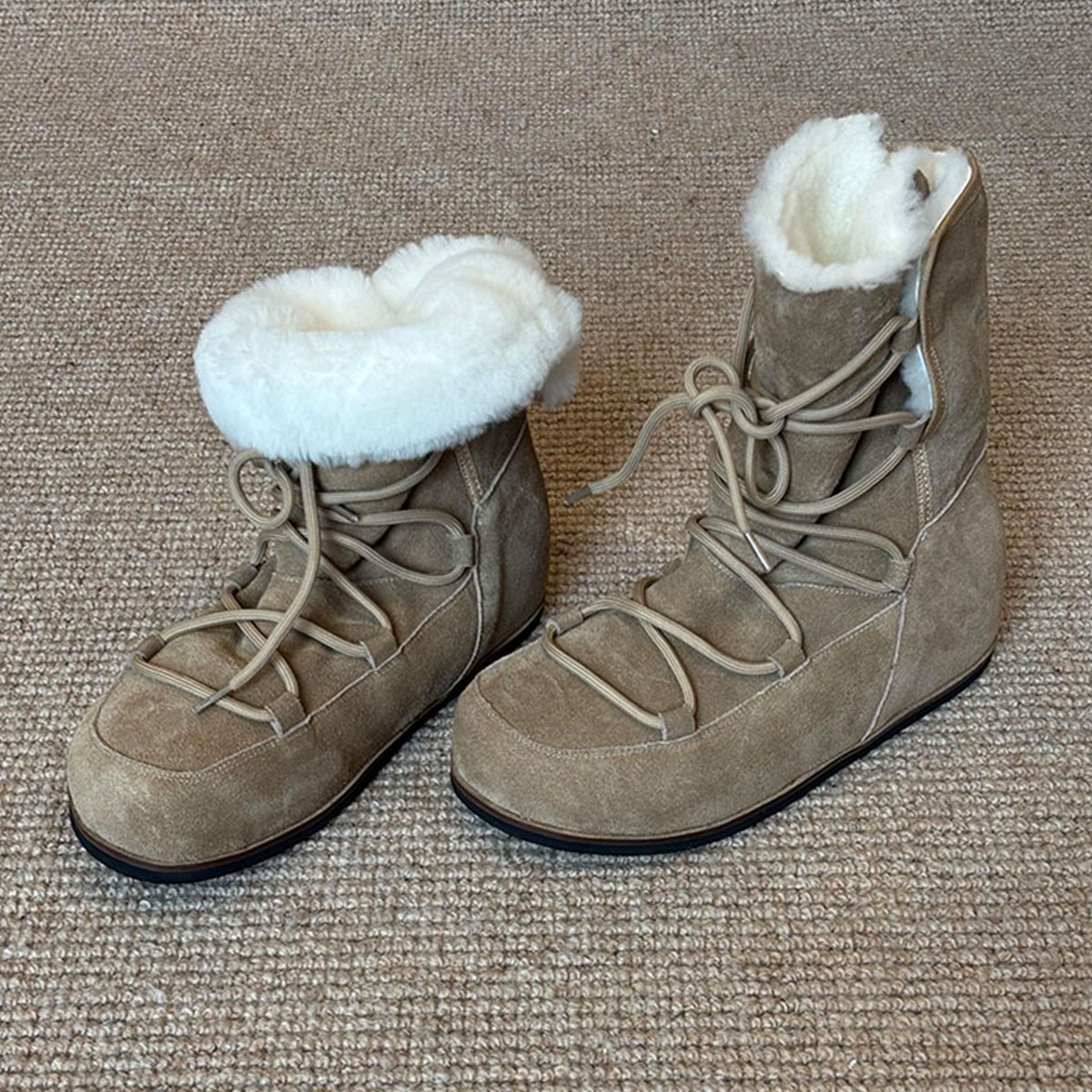 牛皮版~小众绑带磨砂皮雪地靴女内增高外穿厚绒冬季时髦棉靴子主图