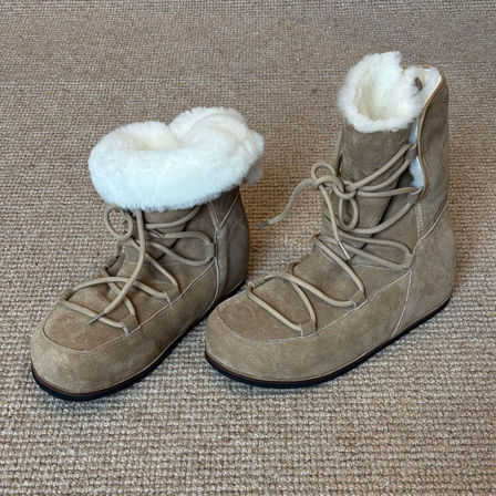 牛皮版~小众绑带磨砂皮雪地靴女内增高外穿厚绒冬季时髦棉靴子