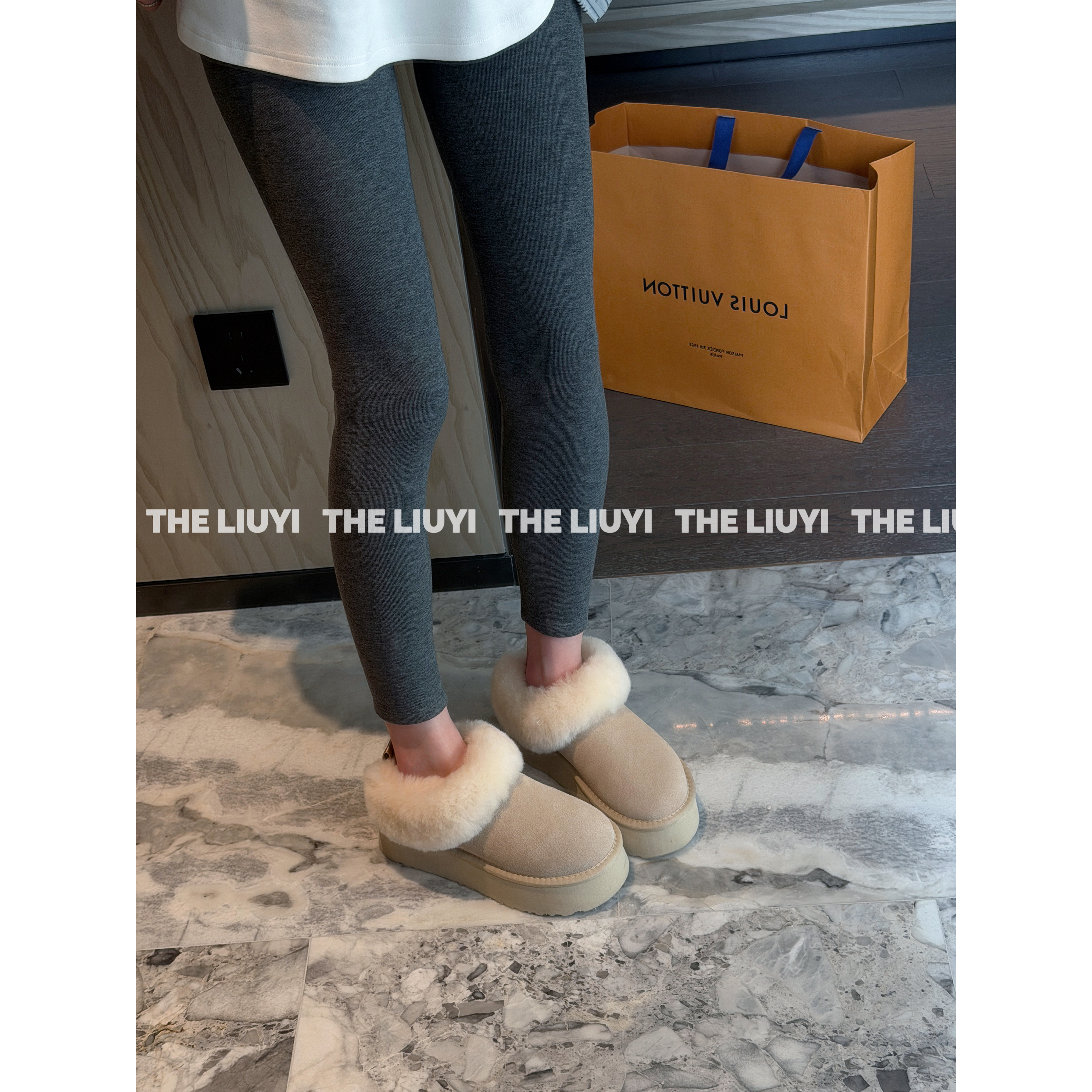 【LIUYI】真皮真毛一脚蹬保暖雪地靴2853主图