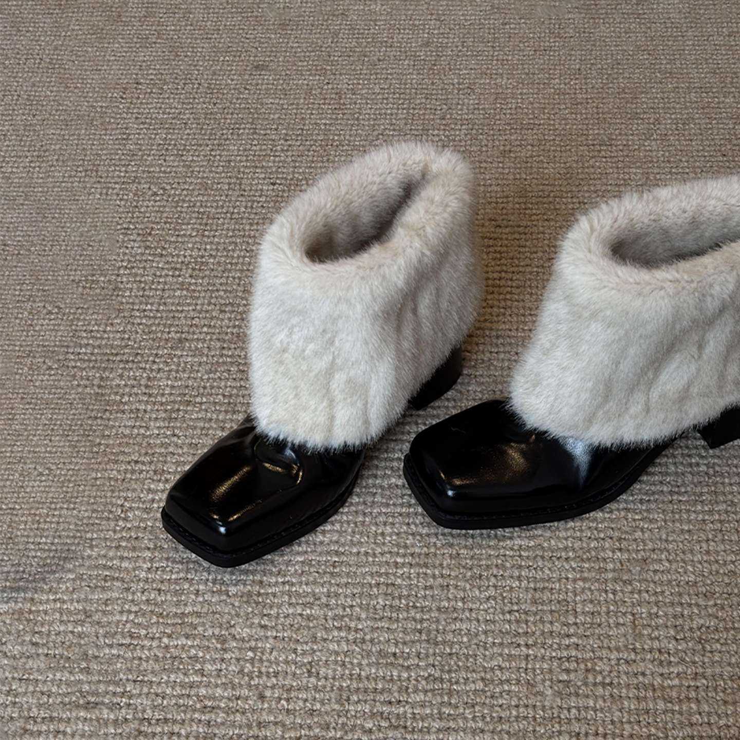 羊皮版~韩系一脚蹬雪地靴加绒加厚保暖女百搭气质优雅方头裤管靴主图