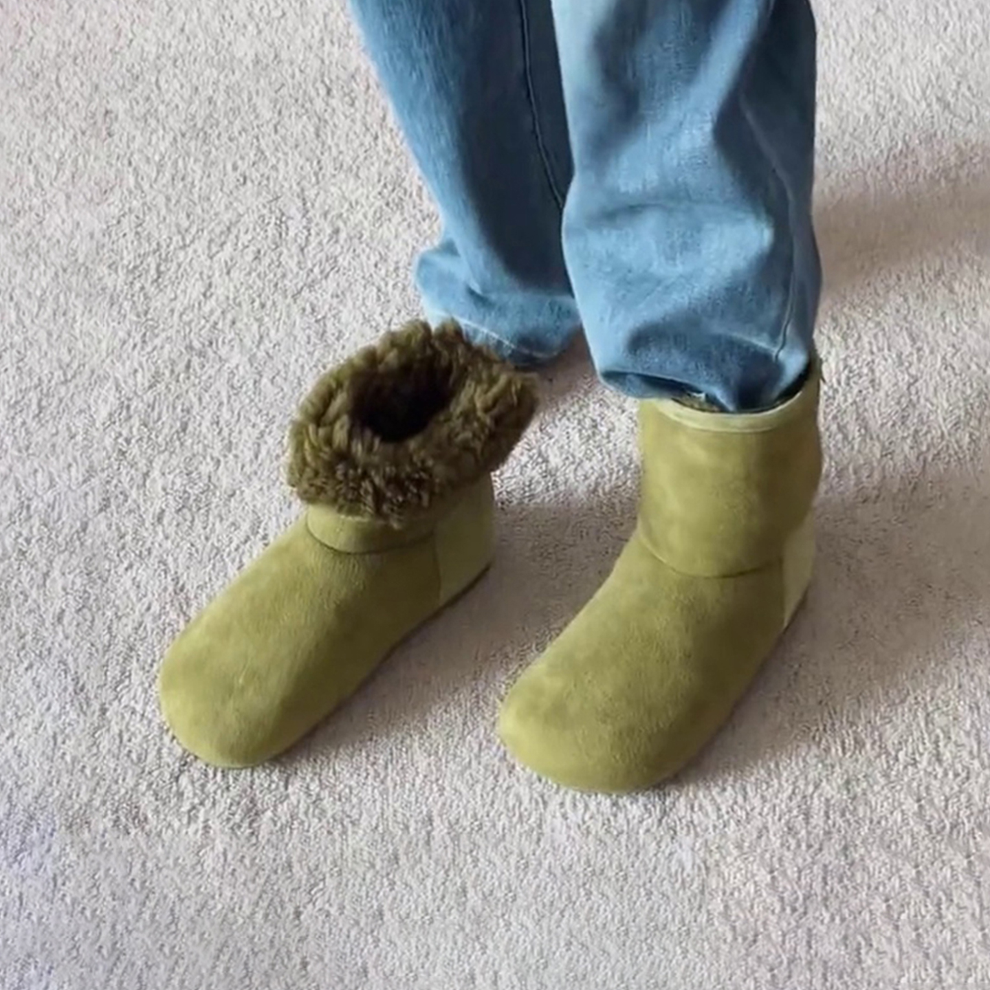 牛皮版~圆头丑萌加绒雪地靴勃肯靴女复古毛毛靴棉鞋保暖平底短靴主图