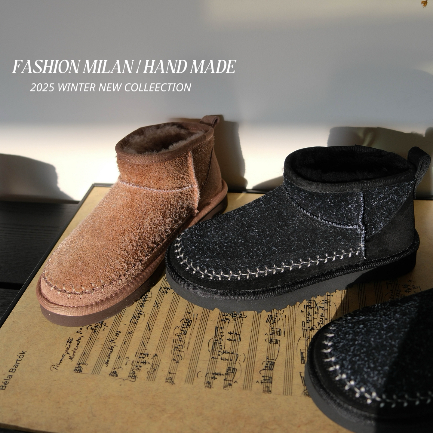 F.M2025新款编织雪地靴女皮毛一体厚底短筒百搭保暖棉鞋面包鞋主图