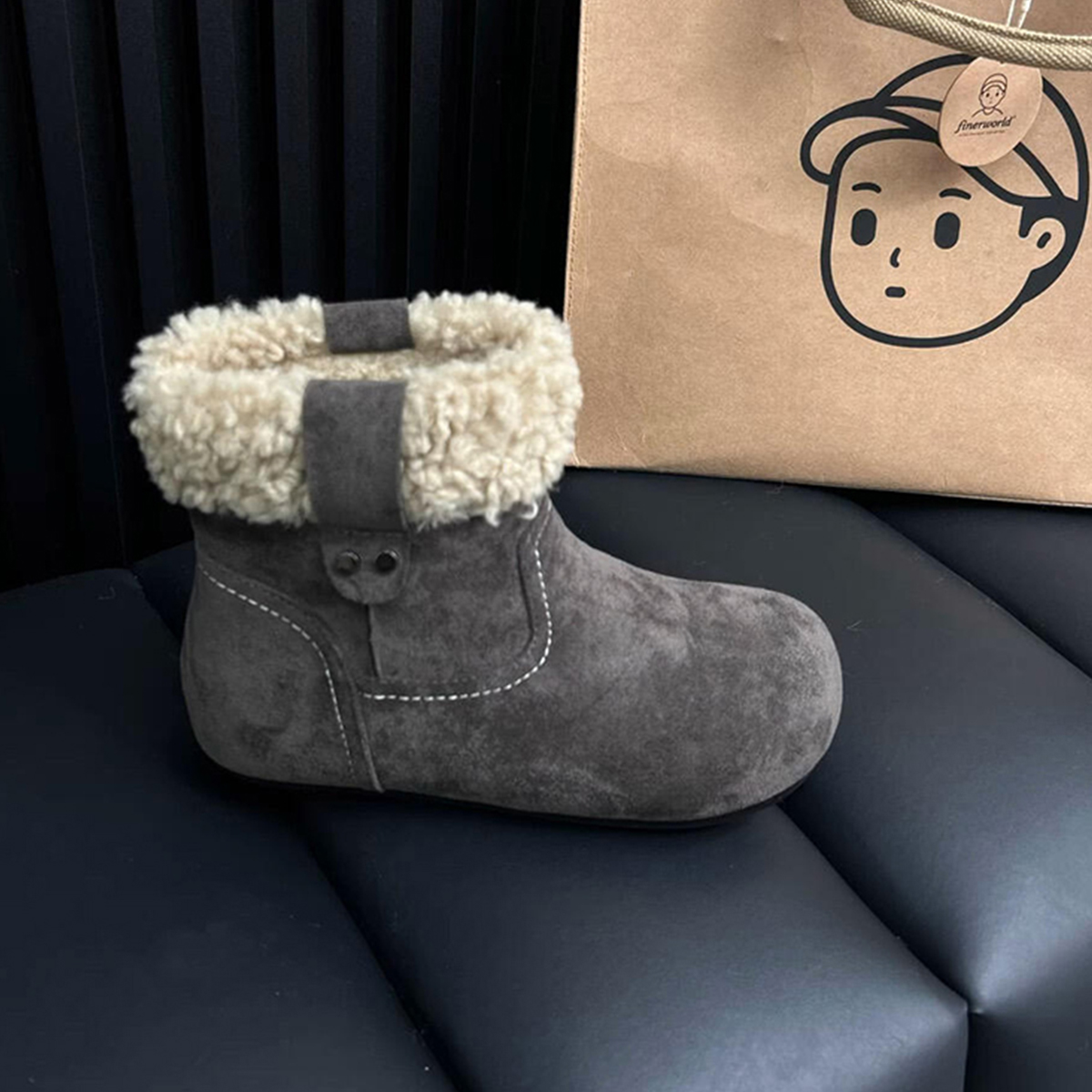 牛皮版~冬季羊羔毛内增高雪地靴女复古圆头加绒保暖防滑勃肯靴子主图