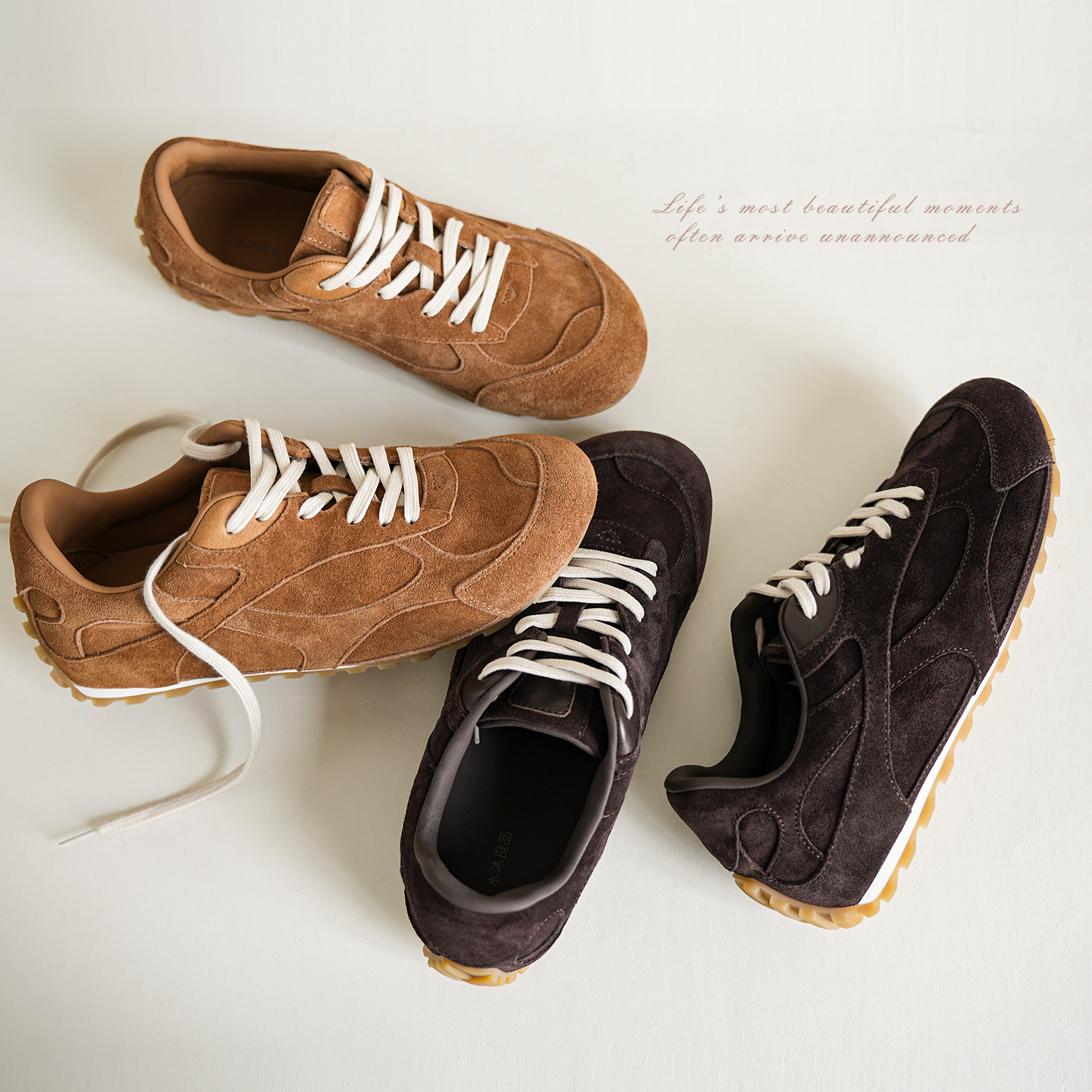 女士复古真皮平底德训鞋 头层牛反绒运动休闲鞋女鞋k主图