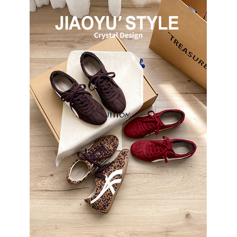 真皮~骄屿5CM内增高芭蕾德训鞋2025秋冬新款加绒撞色休闲阿甘板鞋主图