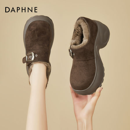 达芙妮厚底全包勃肯鞋女款冬季加绒加厚雪地靴小个子增高乐福棉鞋
