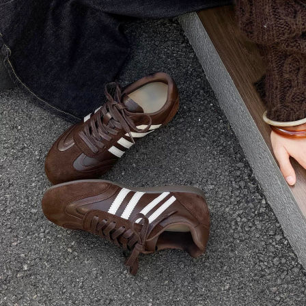 真皮版~5CM内增高复古德训鞋女秋冬美拉德加绒休闲板鞋运动阿甘鞋