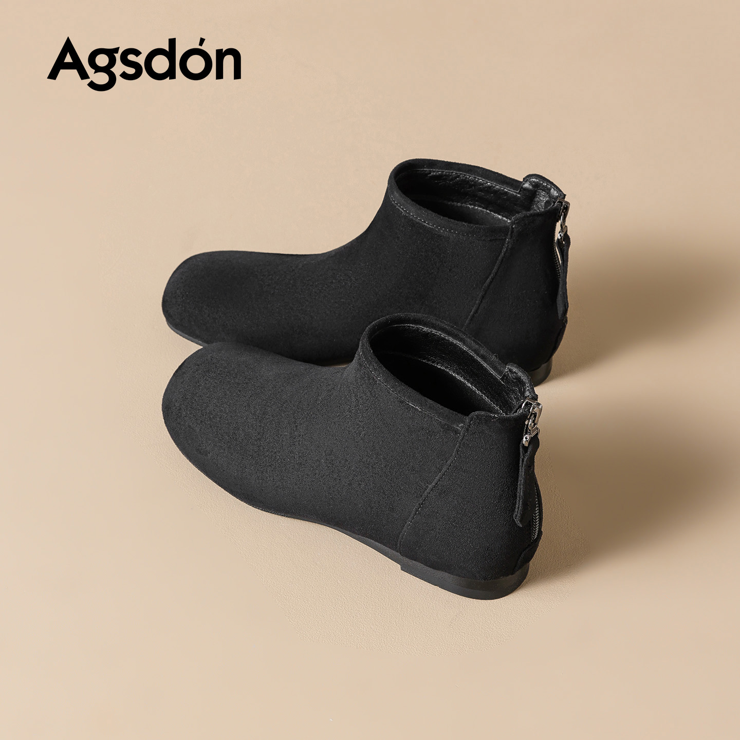 奥古狮登复古短靴女2025新款秋冬季百搭西部靴休闲短靴时尚绒面靴主图