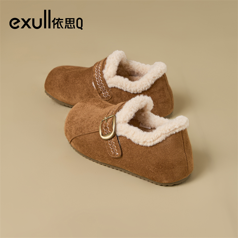 依思q鞋子女2025新款爆款勃肯鞋增高全包软底加绒保暖棉鞋毛毛鞋主图