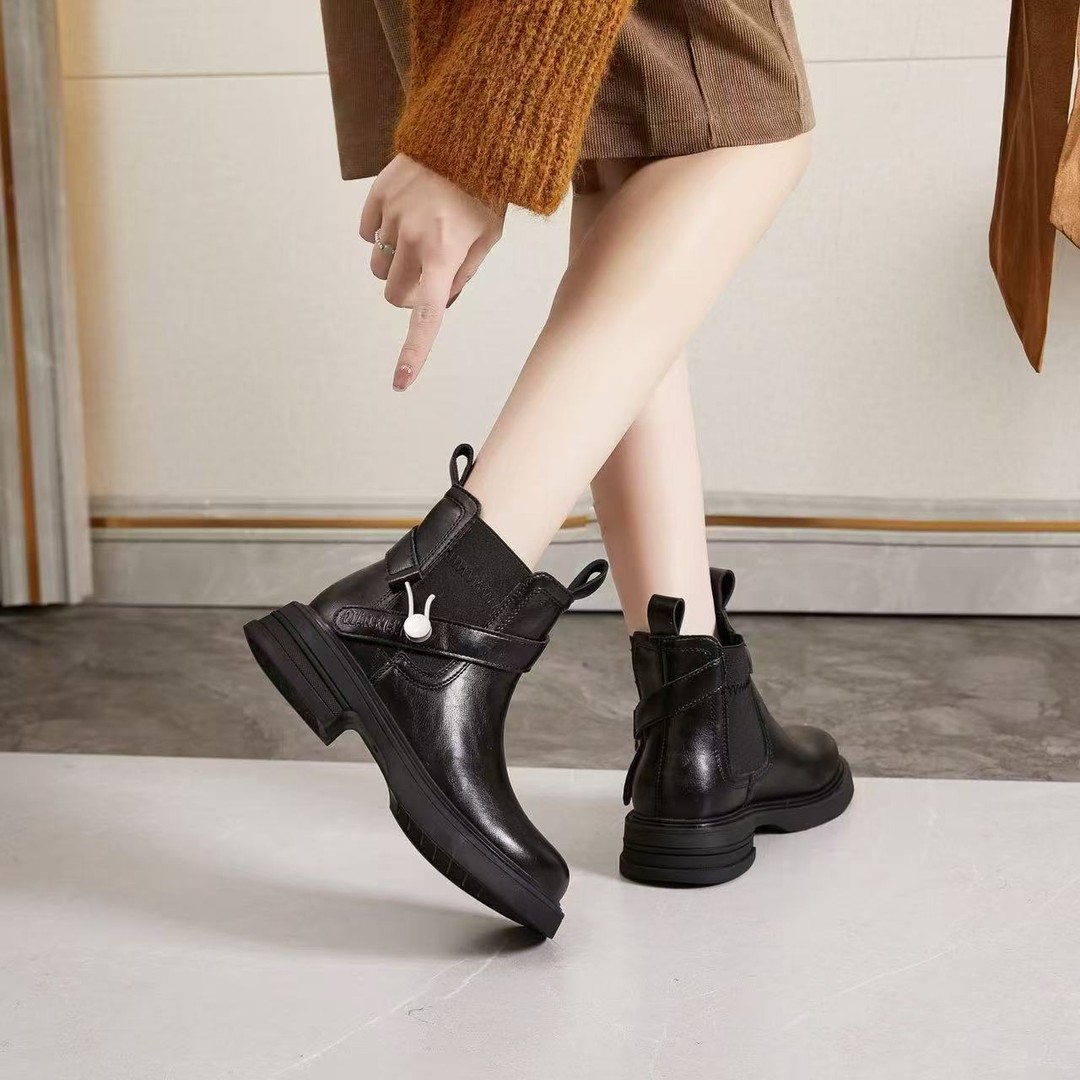 冬季新款时尚休闲女鞋低跟加绒保暖短靴粗跟冷粘2813//XS主图