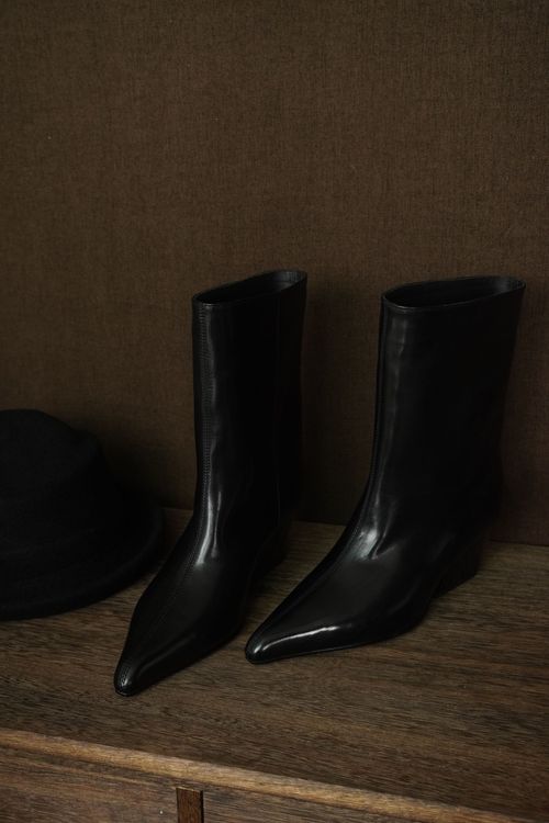 1625【冰冰专属】胎牛皮高货时尚百搭真皮尖头短靴新款B【5cm】主图