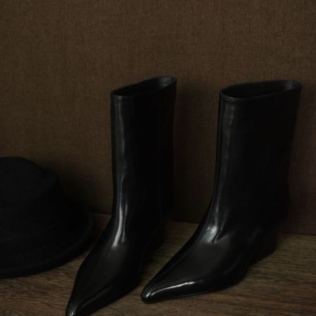 1625【冰冰专属】胎牛皮高货时尚百搭真皮尖头短靴新款B【5cm】