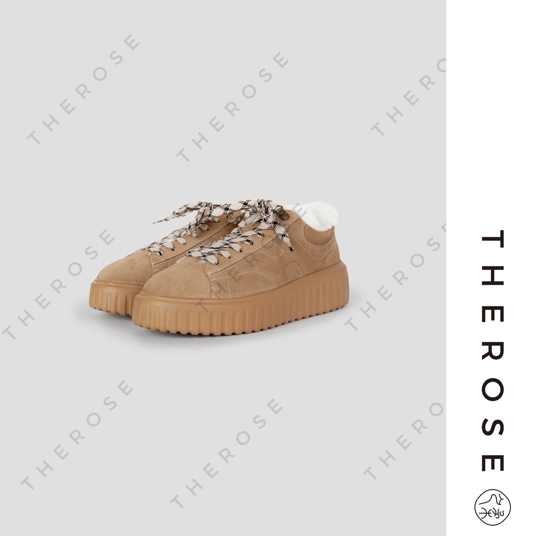 之柔【饼干鞋 加绒版】意大利进口胎牛反绒运动鞋百搭舒适休闲鞋女主图