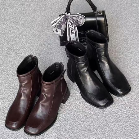 秋冬新款舒适休闲时尚女鞋短靴加绒保暖低跟瘦瘦靴9235//QZ