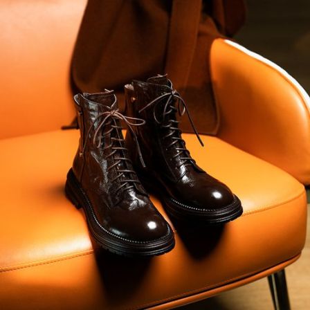 【牛皮仙】跟高3cm/鞋码34-42/秋冬季新款真皮短靴女厚底百搭马丁靴